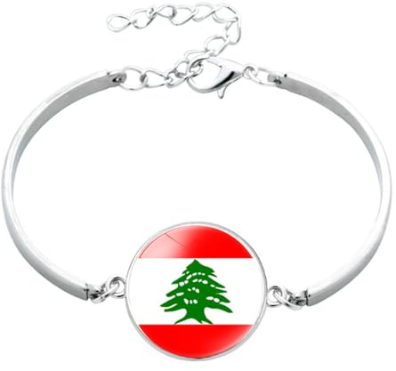Cernomal Armband Mit Libanon-Flagge – Asiatische Länder, Modischer Glas-Cabochon-Knopf-Armreif, Verstellbares Unisex-Armband Für Damen Und Herren, Party-Schmuck, Gifs, Schwarz, Lang: 1