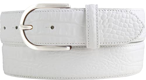 BELTINGER Damen-Gürtel mit Krokoprägung 4 cm | Leder-Gürtel für Damen 40mm Kroko-Optik | Kroko-Muster 4cm mit runder Gürtelschließe | Weiß 95cm