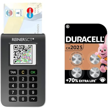 REINER SCT tanJack Photo QR I Chip chipTAN-Tan Generator für Online Banking & Duracell Specialty 2025 Lithium-Knopfzelle 3 V