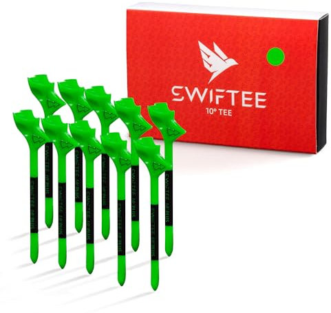 SWIFTEE Premium 10 Degree Golf Tees for Driver or Iron - Help Reduce Spin & Slice, Improve Distance & Precision (Pack of 10 Tees) (Green, 83mm)