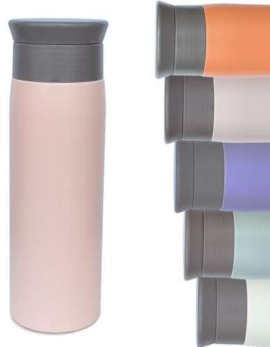 Thermal Flask for Hot Drink, 500ml Coffee Cup Travel Mug, Insulated Travel Coffee Mug, Stainless Steel Water Bottle with Filter, Leak-Proof with Hygienic Drink Opening (Light Pink)