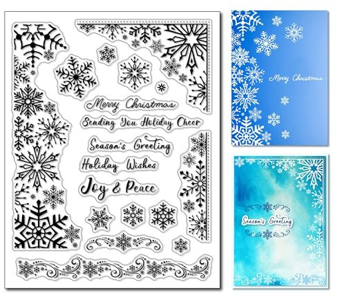 arriettycraft Transparente Weihnachts-Schneeflocken-Stempel für Weihnachtskarten oder Journaling, Schneeflocken-Bordüre, Eckstempel aus Silikon für Tagebücher, Alben, Scrapbooking, Papierbasteln,