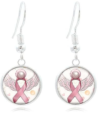 Boucles D'Oreilles Pour Femmes avec Ruban De Soutien Boucles D' Oreilles Ruban Rose Pour Sensibilisation Au Cancer Du Sein Rose En Ruban Satiné (D)