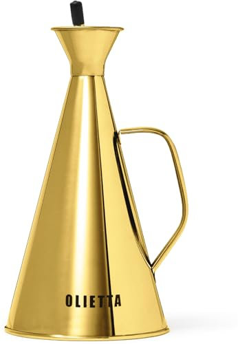 Olietta Oliera da Tavola Salvagoccia Oro in Acciaio Inossidabile per Olio e Aceto – Oliera Bottiglia da 1000ml – 1 Litri – Perfetto Dosatore per Olio e Aceto – Facile da Pulire e a Prova di Perdite