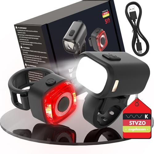 FORTRY Fahrradlicht Set Mit Bremsblinkfunktion, StVZO Zugelassen Fahrradlampe,Radlicht LED Fahrradbeleuchtung,IPX5 Wasserdicht Fahrradlichter Vorne und Rücklicht, Licht Fahrrad USB Typ C