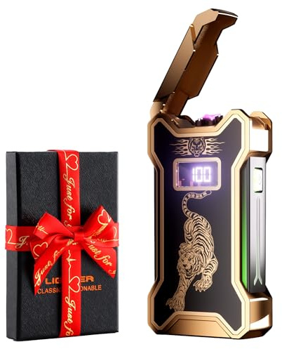 Dachance Electric Lighter for Men Dad Him Digital Counter Bettary Display Windproof Flameless Plasma USB Rechargeable Arc Birthday Gifts for Men, Boyfriend, Husband (Tiger)