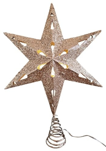 Christbaumspitze 35cm Baumspitze Weihnachten Metall Glitzer LED Stern B-Ware (Gold)