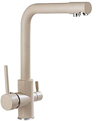 Grifo de cocina beige moderno con filtro de agua de 3 vías y doble mango