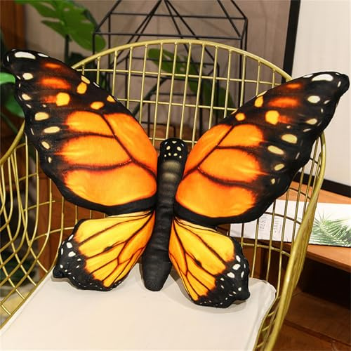champracer Schmetterlingsförmiges Wurfkissen, Schön Realistisch Schmetterling Kissen, Schmetterlingskissen-Spielzeug, Kuscheltier, Plüsch-Wurfkissen für Couch Wohnzimmer Bett (Gelb,40 * 50 cm)