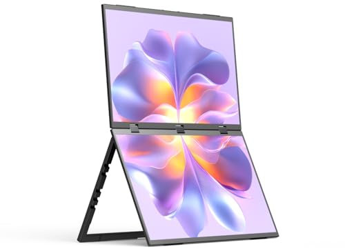 Waveshare 18.5inch Dual-Screen Portable Monitor for Laptop, Supports Windows/MacOS, Dual-1080p High Definition Foldable Screen with Stand, 120Hz 100% SRGB, Plug And Play with HDMI/Type-C Display Port