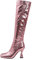 Stivali sopra il ginocchio, da donna, con gambo largo, tacco a spillo, stivali alti con tacco alto, stivali alti con brillantini, in pelle PU, scarpe da sera, Colore: rosso, 38 EU
