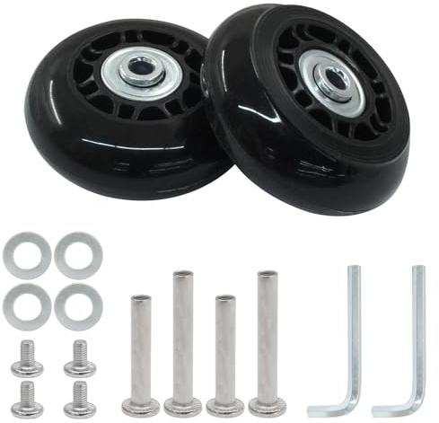 Qjaiune Gepäckrollen Ersatzrollen 2er-Set, 64 mm x 24 mm, Kofferrollen, Ersatzrollen aus Gummi, mit Montagezubehör, Gepäck-Ersatzräder für Trolley-Tasche, Deichselbox