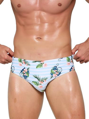 Arcweg Maillot de Bain Homme Slip Doublure avec Rembourré Souple Amovible Cordon de Serrage Réglable Confortable Fleurs-Ancre L(EU)