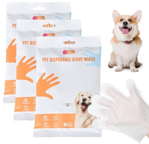 ExcellaElite 18 Pcs Pet Glove Wipes Dog Mild Deodorizing Pet Glove Wipes for Dogs Thickening Cat Cleaning Gloves No Need to Rinse Cleans and Deodorizes for Daily Care and Travel