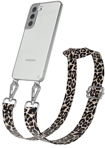 EAZY CASE Handykette - Verstellbares Taschenband kompatibel mit Galaxy S22 5G, Schulterriemen, Handykordel mit Silikon Hülle, Umhängetasche, Leo - Schwarz Beige Silber