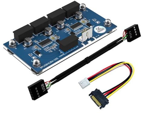 DIEKE Hub USB 2.0 a 9 pin di estensione USB, moltiplicatore a 4 porte USB2.0 da 9 pin a 4 porte 9 pin con base magnetica per espansione PC
