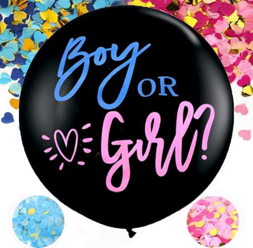 Gender Reveal Ballon XXL, 36 Zoll Geschlecht Verkünden Balloon Boy or Girl Luftballon mit Rosa Blau Konfetti Geschlechter Offenbaren Groß Latexballon Dekoration Baby Shower Party (schwarz)