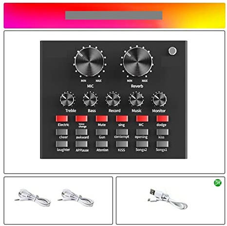 DJ Mixer Controller Audio USB External Sound Card Headset Microphone Webcast Personal Entertainment Streamer Live Broadcast for PC Phone Computer for Streaming/Podcasting/Gaming, Phone, Computer(V8)