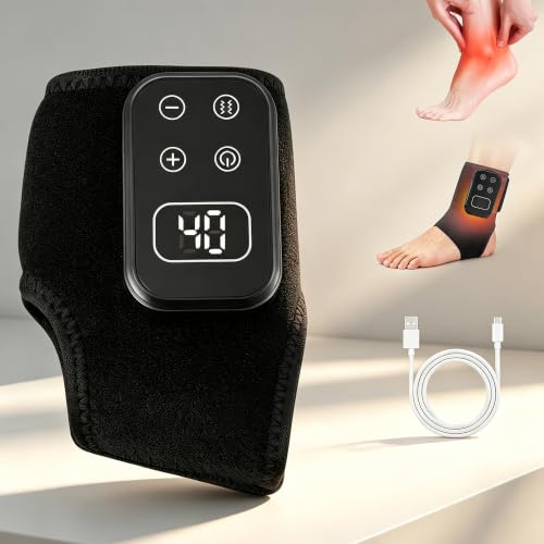 Kabelloses Fußmassagegerät 3-in-1 mit Wärme, 5 Vibrations- & 6 Wärmestufen - Fuß- und Knöchelmassagegerät zur Entspannung von Ferse & Fußsohle, Wiederaufladbar(Schwarz)