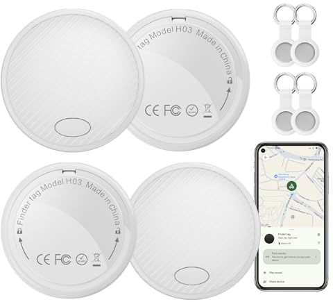 Android Air Tracker Tag 4 Pack, Smart Tag Bluetooth Key Finder Work with Google Find My (Android Only), Item Locator for Luggage, Bags, Pets, Wallet, Replaceable Battery (White)