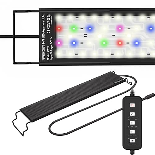 SEVENCONST 24/7 Mode LED Aquarium Light for 77-90cm Plant & Fish Tank, IP68 Full Spectrum Light, Sunrise-Daylight-Moonlight, White Red Green Blue Pink LEDs with Extendable Brackets for Freshwater