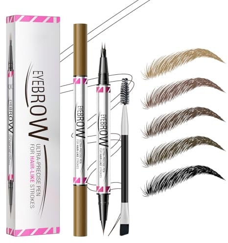 Microblading Augenbrauenstift Wasserfest, 2-in-1 Augenbrauenstift Härchenzeichnung, Eyebrow Pencil mit 2 Mikrogabelspitzen & Präziser Pinselspitze, NatüRlicher, Wischfest, Langanhaltend (Dunkelbraun)