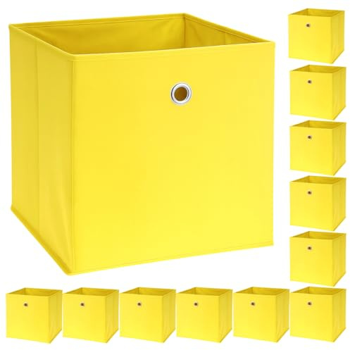 Murago 12er Set Faltbox ca. 30x30x30 cm - Gelb - Würfel Aufbewahrungsbox faltbar Aufbewahrungskörbe Deko Korb Boxen Wohnzimmer Stoff für Kleidung Büro Regalkorb Klappbox Schlafzimmer Körbe