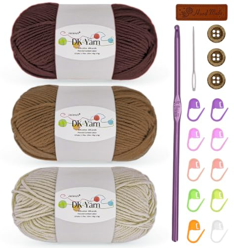 Wolle zum Häkeln,Häkelgarn 150 g (3 x 50 g), 60% Baumwolle & 40% Acryl | Baumwolle zum Häkeln, einsteigerfreundlich mit Maschenmarkierern für DIY-Strick- und Häkelarbeiten