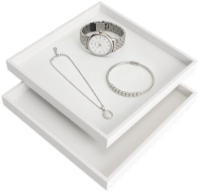 XRVRILE 2 Piezas de Madera Decorativa Bandeja pequeña, Cuadrada Bandeja pequeña 20×20 cm para el baño Sala de Estar Joyas cosméticos Organizador (Blanco)