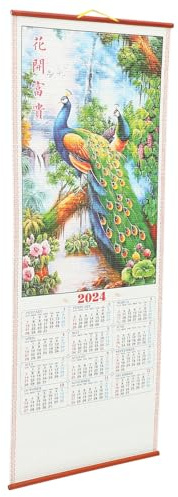 Hoement Calendrier Mural à Suspendre 2024 Style Chinois Traditionnel en Papier Décoration Classique pour Maison et Présent du Nouvel An