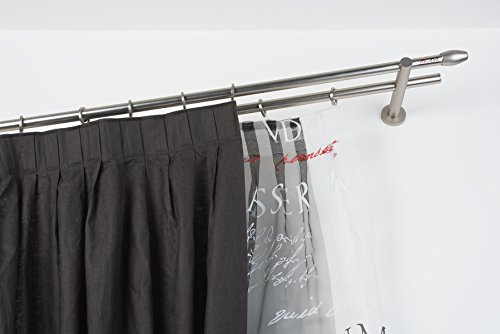 InCasa Doppelte Gardinenstange Ø 20 mm, Länge: 160 cm, Modell Elegance mit tappo chic gebürsteter Edelstahl – komplett