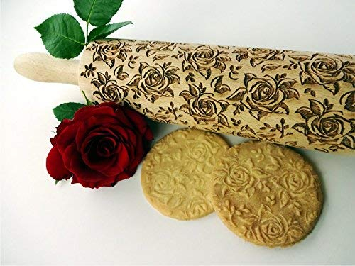 Nudelholz WALZER. Teigroller mit Rosen für hausgemachtes Gebäck. Teigrolle mit Blumen. Gravierte Nudelholz mit Muster von Algis Crafts