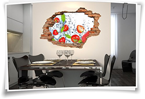 3D Wanddurchbruch Wandbild Wandtattoo Aufkleber Obst Erdbeeren Küche Gemüse, 90x60cm