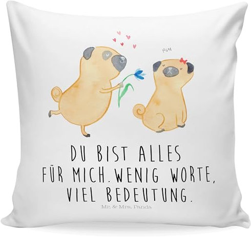 Mr. & Mrs. Panda 40x40 Kissen Mops Verliebt - Geschenk, Hundeliebe, Hundemotiv, Partner, Motivkissen, Hundebesitzer, Hunderasse, Dekokissen,