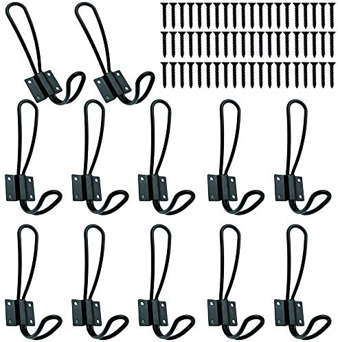 Hajoyful Rustic Entryway Hooks-12 Pack Farmhouse Hooks with Metal Screws Included,Black Decorative Wall Mounted Rustic Coat Hooks Rack, Double Vintage Organizer Hanging Wire Hook Clothes Hanger