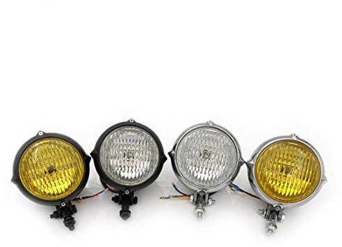 Motorrad Frontscheinwerfer Universal Spitzscheinwerfer Vintage H4 Birne Fit Für Harley Chopper Sportster Softail Custom (Schwarze bernsteinfarbene Linse)