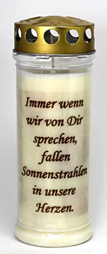 Grabkerze mit Spruch, (21x7,5 cm) Grablicht mit 7 Tage Brenndauer (3896), Wetterfestes Trauerlicht mit Deckel, Hochwertige Trauerkerze, Edle Gedenkkerze aus Deutschland