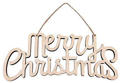 EXCEART Feliz Navidad Letrero de Madera con Letras Recortadas Placa Puerta Adornos para Colgar en La Pared para El Árbol de Navidad Corona Decoración de La Puerta del Garaje (Beige)