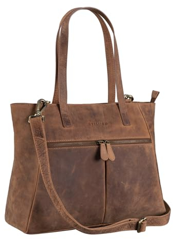 STILORD 'Madeleine' Große Umhängetasche Damen Leder Vintage Schultertasche Elegante Businesstasche für 13,3 Zoll Laptops Leder Handtasche Arbeitstasche Echtleder, Farbe:torino - braun