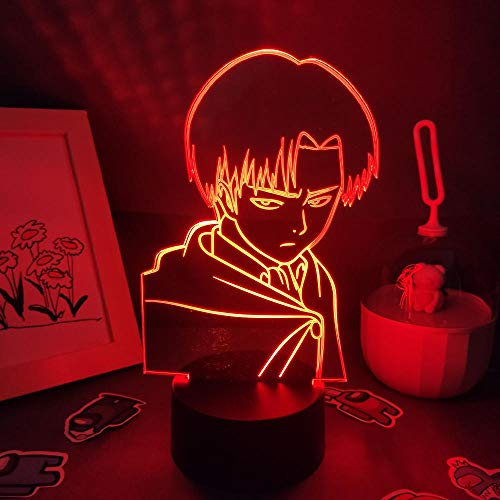 Titan Captain Attack Levi 3D Lampe LED Nachtlichter Zimmer Raum Schlafzimmer Dekoration Manga Illusion Licht-16 Farbe mit Fernbedienung