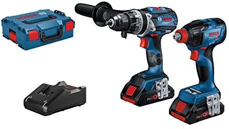 Bosch Professional 18V System Cordless Combi Set: Impact Driver GDR 18V-210 C + Combi Drill GSB 18V-110 C (incl. 2X ProCORE18V 4.0Ah Batteries, Charger GAL 18V-40, L-BOXX 136)