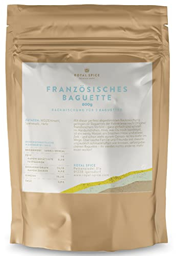 Royal Spice Französisches Baguette Backmischung 800g - Baguette Brotbackmischung für unglaublich schmackhafte & krosse, selbstgebackene Baguettes - Einfach & schnell im Handumdrehen selbst backen!