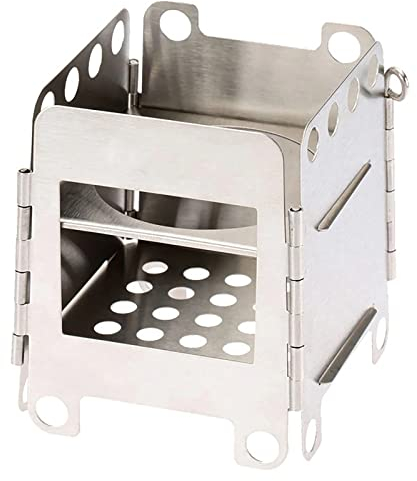 Generic Poêle à Bois de Pique-Nique en Plein Air pour Barbecue, Pêche, Randonnée Cuisinière à Bois en Acier Inoxydable Pliable et Léger avec Sac de Rangement,Silver,8 * 9 * 11cm