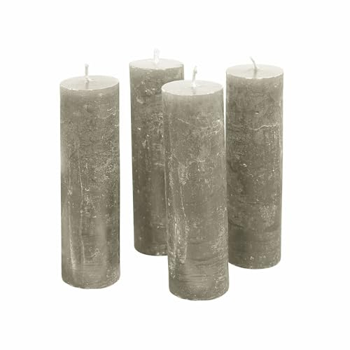 Loberon Kerze 4er Set Muriel, von Hand Gearbeitet, Geruchslos, Durchgefärbt, Lange Brenndauer, Dekoration, Adventskranzkerzen, Paraffinwachs, Taupe