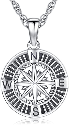 Kompass Kette 925 Sterling Silber Anhänger Halskette Herren Damen Amulett Schmuck Geschenke Freunde zum Jahrestag Abschluss