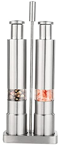 JUJIAN Manual Salt and Pepper Mill Kit with Stainless Steel Thumb Pepper Spice Grinders with Metal Hole