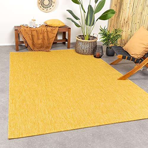 FRAAI | Home & Living In- & Outdoor Teppich - Costa Ockergelb - Wetterfest - Polypropylen - Flachgewebe - Balkon, Garten/Terrasse - Terrasse - Rug