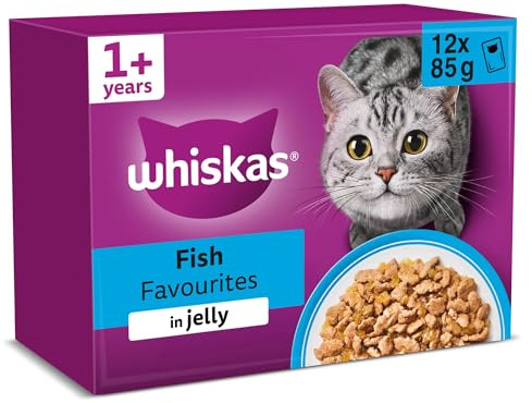 WHISKAS Adult Wet Cat Food in Jelly 12x85g Fish Favourites (Pack of 4)