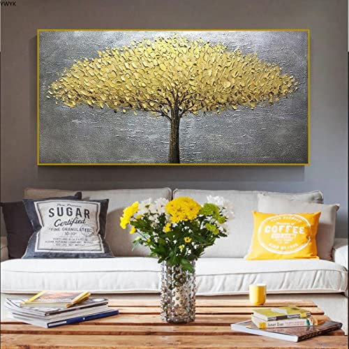 Zhaoyang Art Gold Baum des Lebens Ölgemälde auf Leinwand, Wandkunst, nordische abstrakte Drucke, große Bilder für Wohnzimmer, Wohnkultur, 150 x 80 cm/59 x 31 Zoll mit goldenem Rahmen