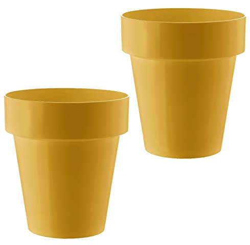 ECOMACETAS FLOWERPOT STORE Pot de fleurs en plastique jaune en plastique brillant design moderne (2, 14 cm)